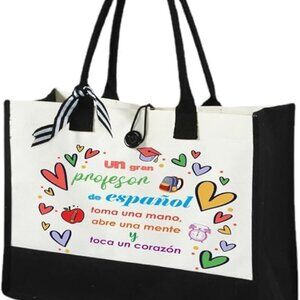 Spanish Teacher Tote Bag Canvas Organizer Appreciation Gift for Women